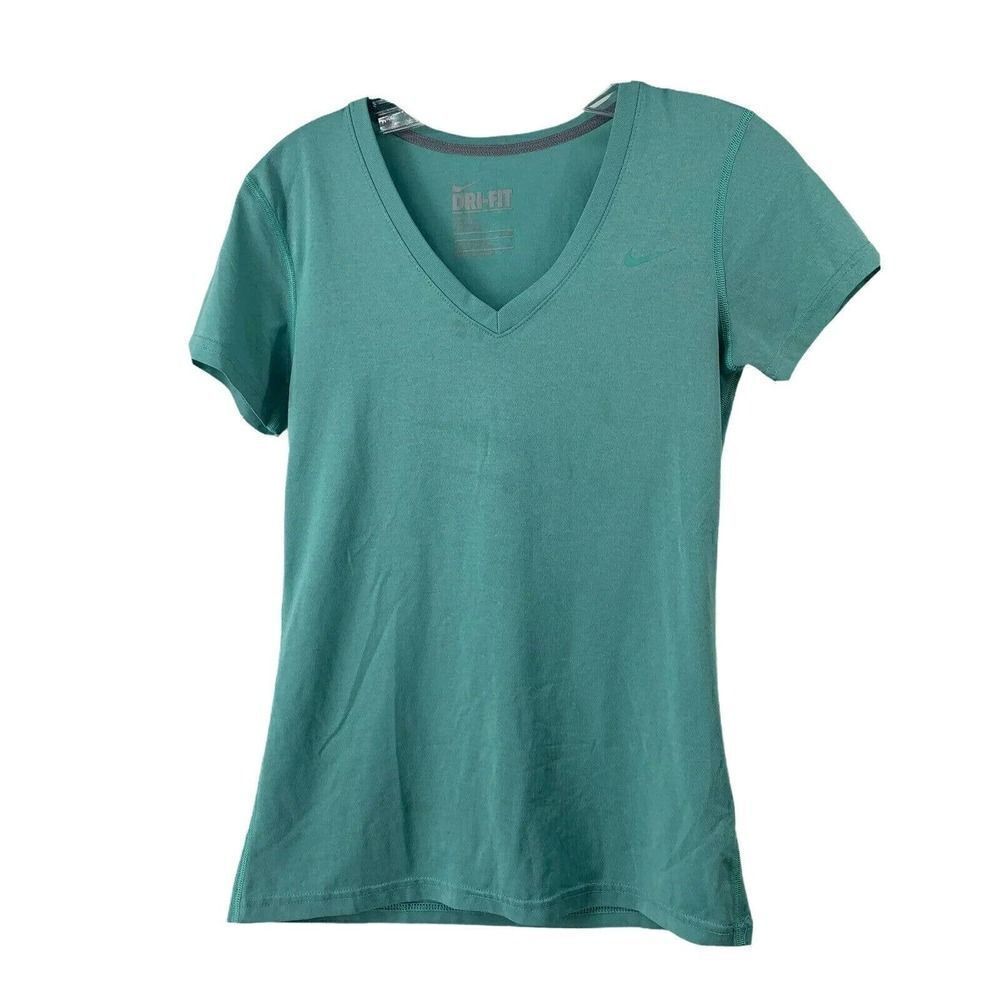 Nike Dri-Fit Teal Blue V-Neck Short Sleeve Top S